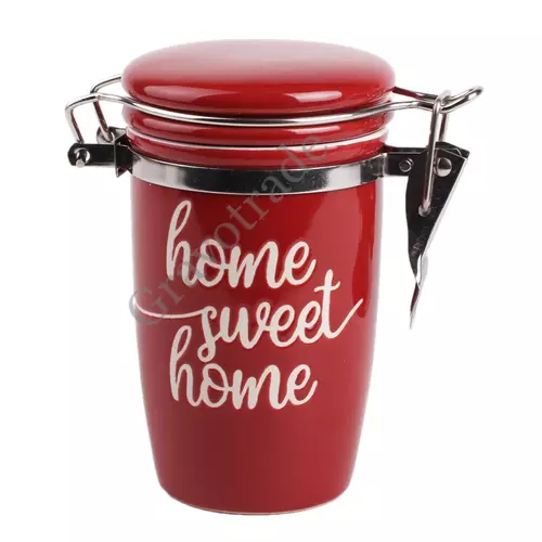 Kerámia csatos üveg "home sweet home" felirattal, piros  2,6 dl