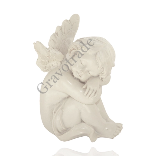 Gipszből készült, ülő angyal, nyitott szárnnyal fehér  12 cm
