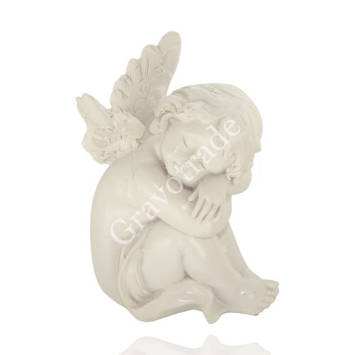 Gipszből készült, ülő angyal, nyitott szárnnyal fehér  12 cm