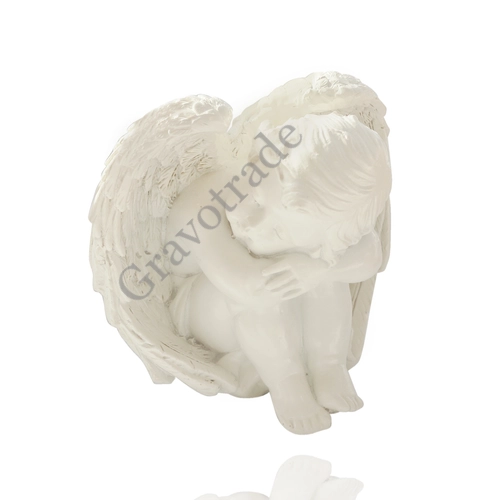 Gipszből készült, kuporgó angyal, nagy szárnnyal fehér  12,5 cm