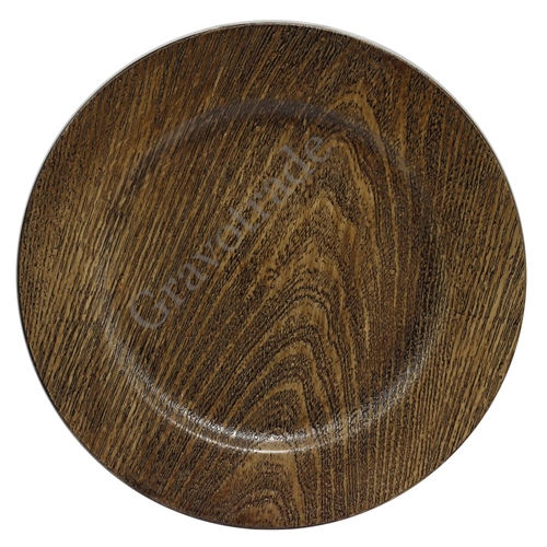 Dekorációs kör alakú műanyag tálca, fa erezetű barna, 33 cm